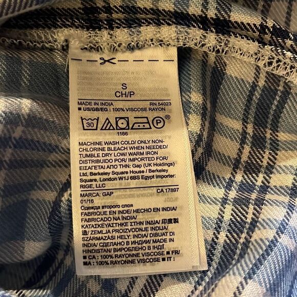 GAP Womens Blue Plaid Short Sleeve Button Up Top Tunic Shirt - Picture 4 of 4